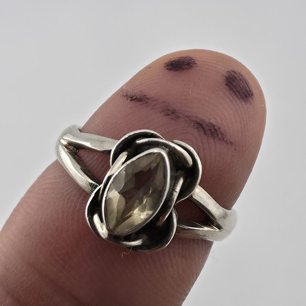 Sterling Silver Marquise Citrine Floral Ring Size 8 Jewelry Vintage Cute